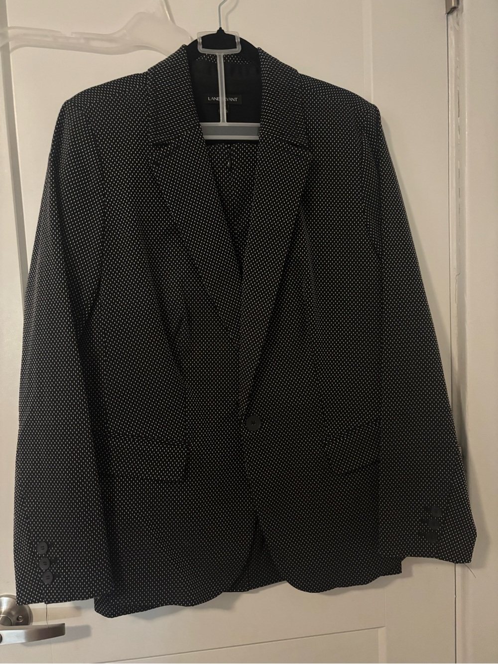 Lane Bryant Black Blazer with White Microdot Pattern pencil skirt suit
